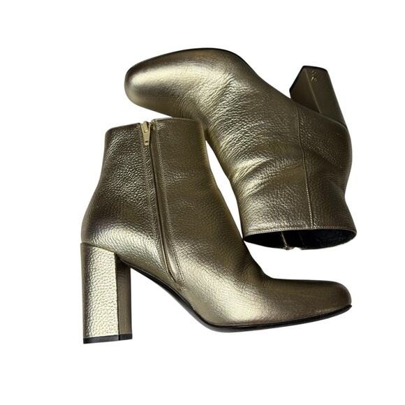 Saint Laurent Lou Gold Metallic Leather Ankle Boots Block Heel EU 38.5 US 8.5 - Picture 6 of 13